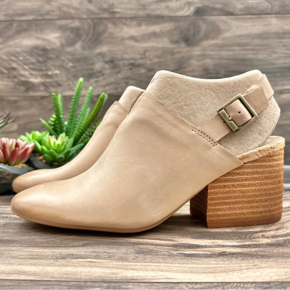 NIB Korks Kork Ease Rayleigh Slingback Block Heel Clogs Mules Cream Leather - Picture 5 of 16